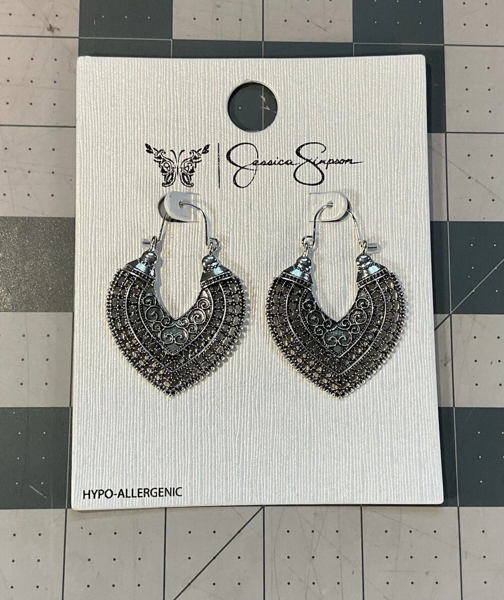 Jessica Simpson Hypo-Allergenic Dangle Crescent Earrings Silver Tone Metal